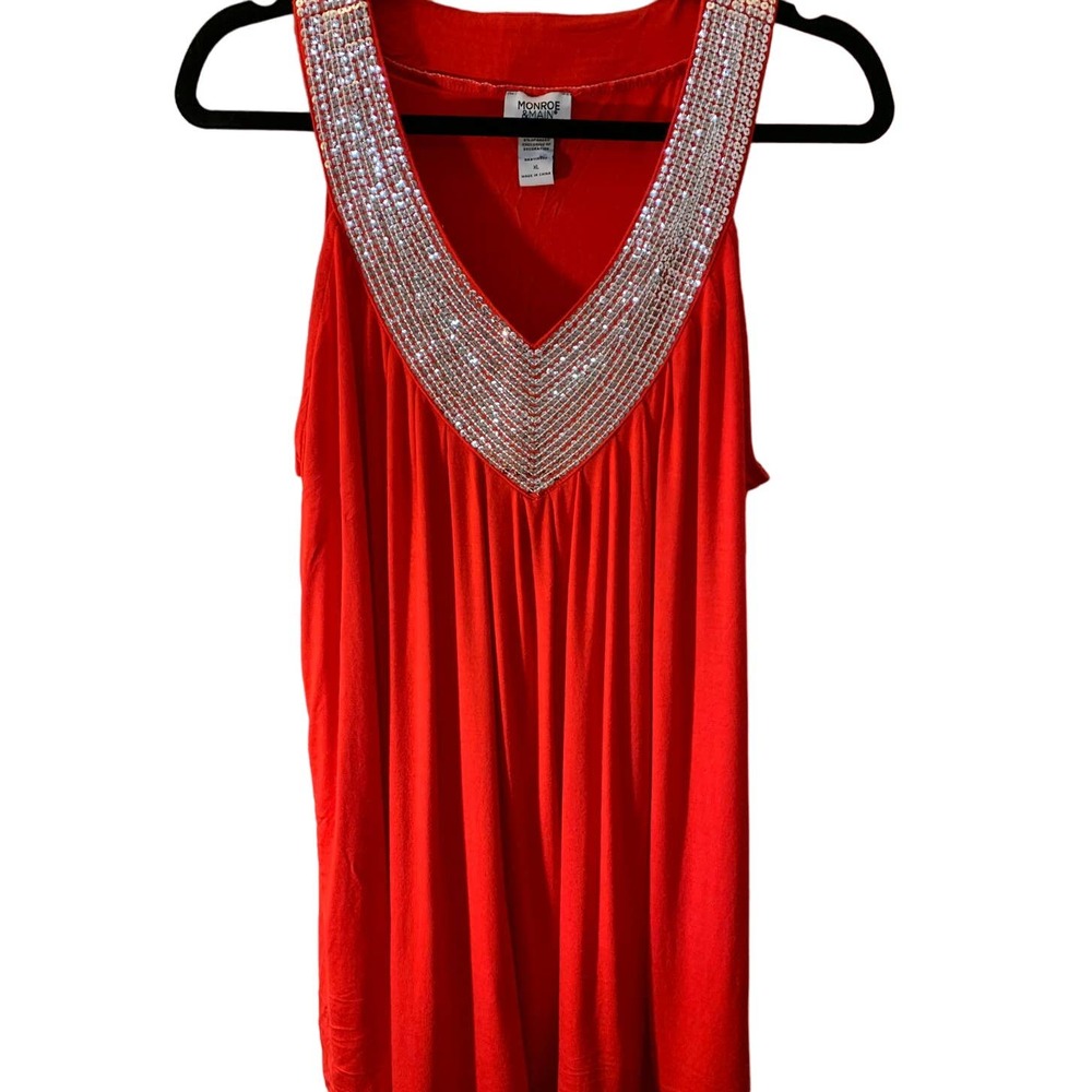 MONROE & MAIN Simon Red Silver Sequin Bling Vacation Cruise Tank Top Womens XL